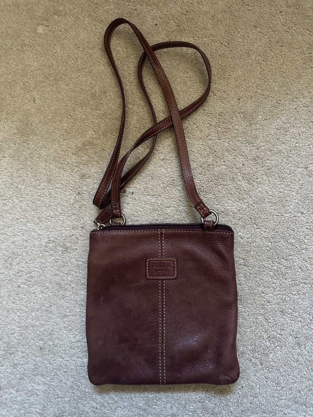 EUC Fossil Brown Leather Pebbled Crossbody Messenger